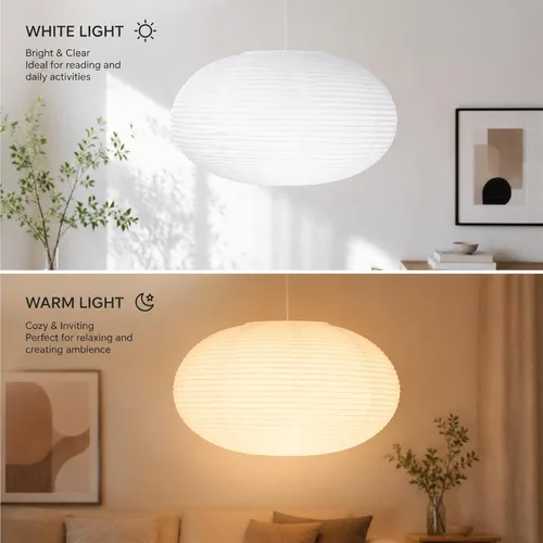 Miniatura 3 de Faroles de papel ovalados blancos, lámpara colgante grande de papel de 16.54 pulgadas, pantalla colgante de papel chino/japonés para decoración