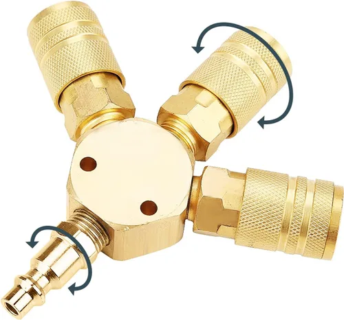 Miniatura 4 de Pacify Colector de aire de 3 vías Acero 1/4 '' Divisor de manguera de aire universal Compresor de aire Accesorios de conexión rápida Divisor