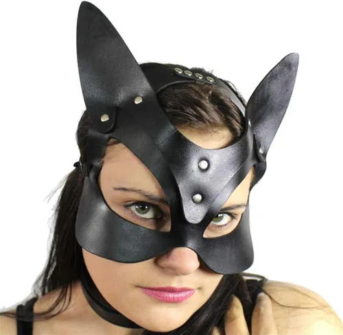 Miniatura 2 de Mumbobyswim Máscaras de cuero de gato y conejo para mujer, máscara de mascarada para cosplay, accesorio de disfraz de Halloween