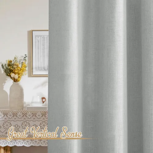 Miniatura 5 de NICETOWN - Cortinas de lino gris claro para habitación de niños, bolsillo para barra y trabilla trasera, parte superior de lino tejido