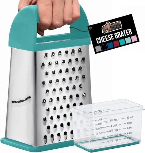 Miniatura 15 de GORILLA GRIP Rallador de queso de 4 lados 100% libre de BPA con contenedor, ralladores de caja XL de acero inoxidable, triturador de parmesano, Rosa