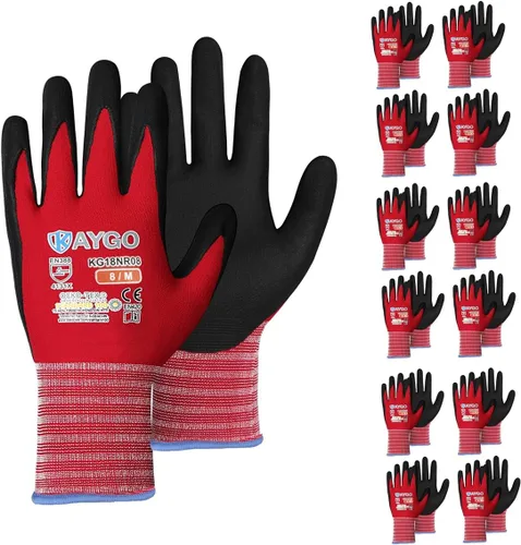 Miniatura 59 de KAYGO Guantes de Trabajo de Seguridad con Revestimiento de Nitrilo MicroFoam, 3 Pares KG18NB, Guante de Punto Sin Costuras de Nylon con Dedos Gris