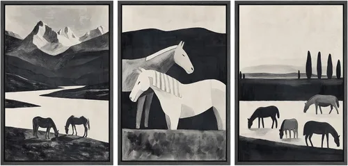 Miniatura 111 de SIGNWIN Lienzo enmarcado para pared, juego de arte de collage de hojas transparentes en blanco y negro, ilustraciones de naturaleza silvestre, arte