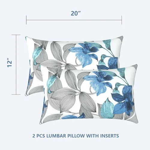Miniatura 2 de LVTXIII Almohadas lumbares para exteriores de 12 x 20 pulgadas, paquete de 2 almohadas lumbares repelentes al agua con rellenos, cojines lumbares