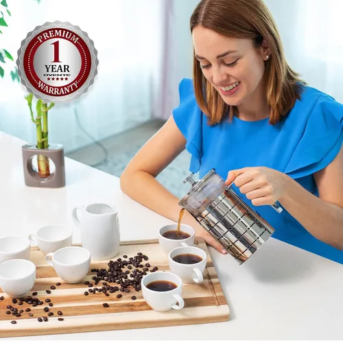 Miniatura 9 de OVENTE Cafetera de prensa francesa de 27 onzas con vidrio de borosilicato resistente al calor, diseño de acero inoxidable y sistema de filtro de 4