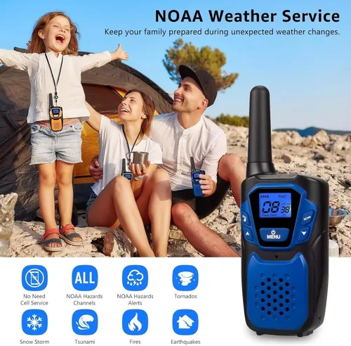 Miniatura 4 de Topsung Walkie Talkies para Niños Recargables Walkie Talkie para Adultos de Largo Alcance FRS Radio de 2 Vías Paquete de 3 con Cordón, Batería NOAA