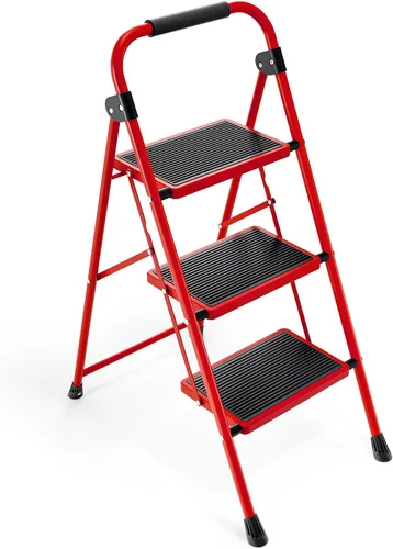 Miniatura 13 de KINGRACK Escalera plegable de 3 escalones con pedal antideslizante y ancho, portátil, plegable, alta y resistente con asa para el hogar, cocina