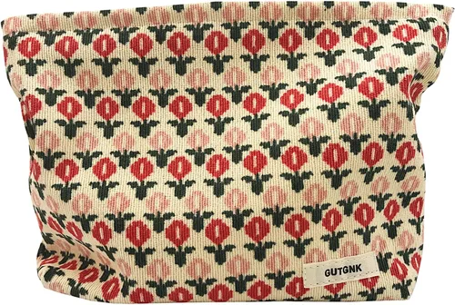 Miniatura 18 de Bolsa de maquillaje para mujeres, bolsa de cosméticos de pana con diseño estético, bolsa de mano para damas, estuche para lápices para niñas, lindo