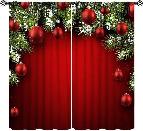 Miniatura 10 de Cortinas de Navidad de gnomo, bolas de árbol de Navidad, luces, regalos, decoración de tablones para sala de estar, dormitorio, bolsillo para barra