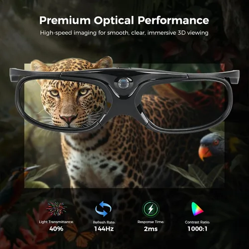 Miniatura 4 de DLP Link - Lentes 3D para proyector, ELEPHAS 144Hz, recargables, con obturador activo, compatibles con proyectores 3D DLP-Link: Acer, ViewSonic