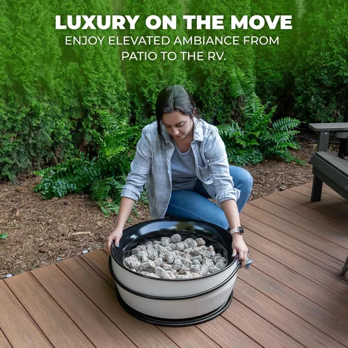 Miniatura 7 de Outland Living - Fogata grande de gas propano para exteriores, 60,000 BTU/h, 24 pulgadas con tapa - Hoguera moderna Lake Country 800 Fire Bowl