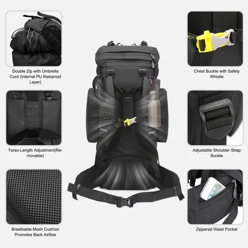 Miniatura 3 de IX INOXTO 85L Lightweight Internal Frame Hiking Backpack for Men Women, Waterproof Travel Camping Backpack with Rain Cover