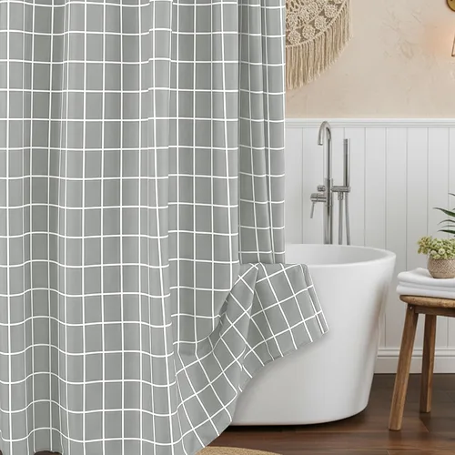 Miniatura 11 de Biscaynebay - Cortinas de ducha de tela texturizada 72" X 72", cortinas de baño de estilo granja modernas con estampado de cuadros en blanco y Negro