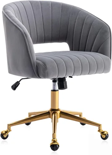 Miniatura 7 de Eifizek Silla de escritorio de oficina de terciopelo, moderna silla de escritorio ajustable para el hogar con ruedas, silla giratoria para Negro