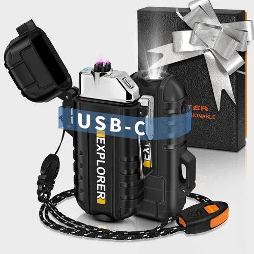 Miniatura 7 de Lafagiet Encendedor de arco impermeable, encendedor de arco de plasma doble para exteriores, recargable por USB, sin llama, para campamento