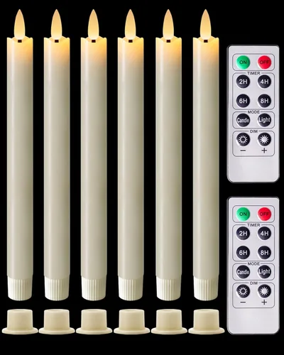 Miniatura 10 de Homemory Velas cónicas sin llama con cera y temporizador remoto con atenuador, candelabros LED parpadeantes, velas de ventana operadas con batería