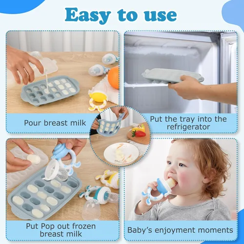 Miniatura 2 de Moldes para paletas de leche materna y alimentador de frutas para bebés, bandeja de silicona para congelador, contenedor de almacenamiento
