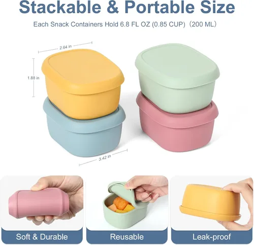 Miniatura 2 de 4 recipientes de silicona de 7 onzas para niños, pequeños recipientes de alimentos con tapas, contenedor de frutas para el almuerzo, contenedor