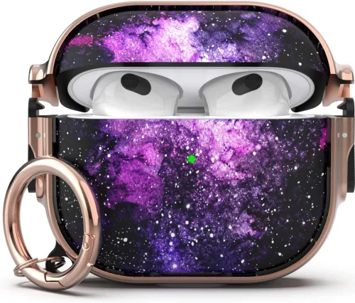 Miniatura 17 de Funda para AirPods 3, Funda Protectora de Cuerpo Completo de Material Híbrido con Cierre Seguro (Rosado Dorado + Verde)