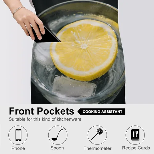 Miniatura 5 de MUSM Apron for Adults - 27.6 X 31.5 Inch, Heavy-Duty Polyester Aprons with Two Large Pockets, Waterproof Lemon And Cup Kitchen Apron for Cooking