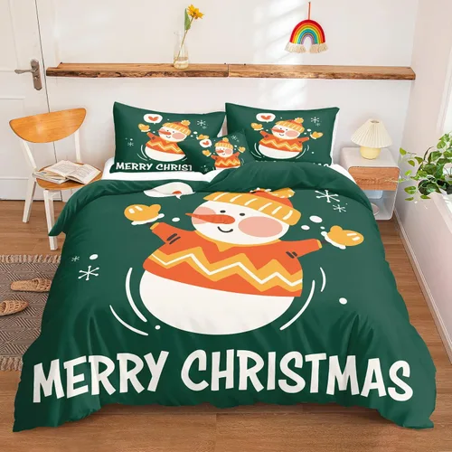 Miniatura 52 de Juego de ropa de cama de Navidad con funda de edredón de copos de nieve, color blanco y rojo, con estampado navideño, juego de ropa de cama festiva