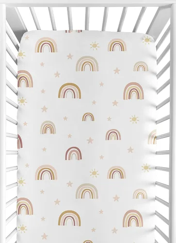 Sweet Jojo Designs Sábana bajera ajustable para cuna para bebé o niño pequeño, color rosa rubor, oro rosa polvoriento, amarillo, malva, gris pardo,