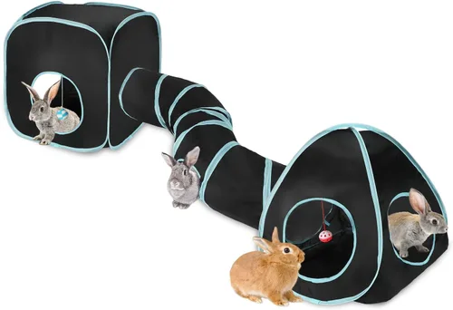 YUEPET Túnel de conejo y cubo plegable tienda de campaña interactiva de túnel arrugado juguetes pequeños escondite de animales con pelota de juego