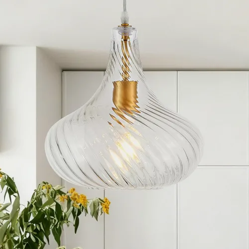 Miniatura 13 de VILUXY Lámpara Colgante de Vidrio Vintage, Iluminación Colgante Individual, Negro con Pantalla de Vidrio Transparente Clásico para Casa de Campo