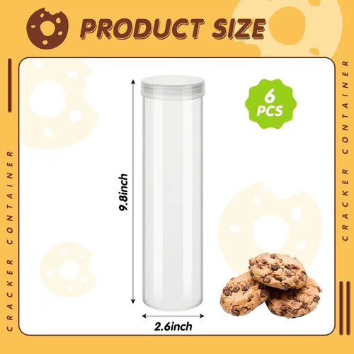 Miniatura 2 de Suclain 6 recipientes cilíndricos para galletas saladas, contenedor de almacenamiento de galletas de plástico con tapa, soporte hermético