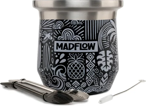 Miniatura 7 de MADFLOW Taza de Yerba Mate. Taza de Mate de Acero Inoxidable con 2 Bombillas. Calabaza de Yerba Mate Aislada al Vacío de Doble Pared. Juego Único