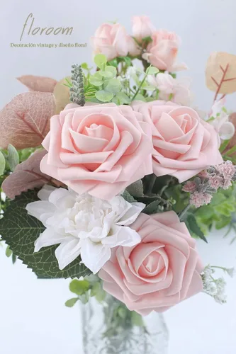Miniatura 4 de Floroom - Flores artificiales de aspecto real de 25 unidades, rosas de espuma color rubor con tallos para ramos de boda, centros de mesa, despedida