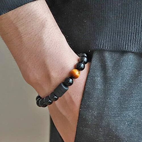 Miniatura 3 de LAKIYOYO Pulsera ajustable del zodiaco para hombres y mujeres, pulsera ajustable de piedra de ónix negro natural de 0.315 in y 0.394 in, signo