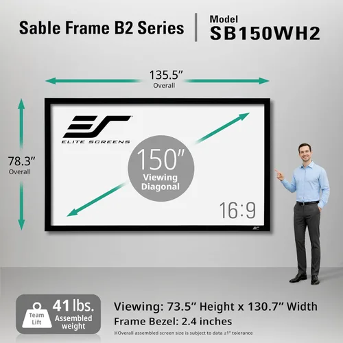 Miniatura 8 de Elite Screens Pantalla de proyector de 150 pulgadas, marco fijo 16:9, 4K/8K UHD CineWhite UHD-B, certificado ISF, compatible con UST/Corto/Estándar