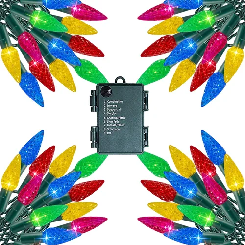 Miniatura 11 de Dazzle Bright C6 - Luces de Navidad a pilas, paquete de 2 unidades en total de 100 LED de 34 pies, luces multicolor con 8 modos, decoraciones