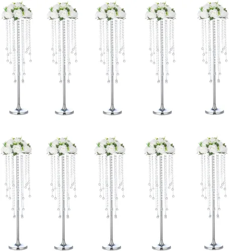 10 jarrones altos para centros de mesa, soporte de flores plateadas para bodas, fiestas, centros de mesa, decoración del hogar, plomo de carretera