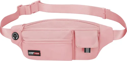 MAXTOP Lrage - Riñonera cruzada para mujeres y hombres, unisex, resistente al agua, para entrenamiento, correr, senderismo, viajes, Rosado
