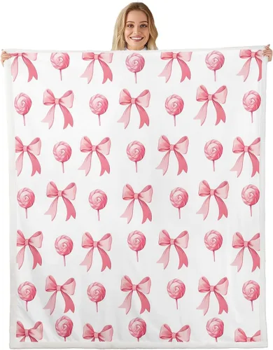 Miniatura 26 de Manta de franela de forro polar con lazos rosados femeninos de 40 x 50 pulgadas, manta mullida de corazones para el día de San Valentín para sofá