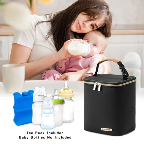 Miniatura 6 de Bolsa enfriadora de leche materna BABEYER con paquete de hielo, se ajusta a 4 biberones de hasta 9 onzas, bolsa enfriadora de biberones adecuada