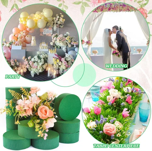 Miniatura 7 de 6 bloques de espuma florales redondos de 3.8 pulgadas, espuma de flores verdes húmedas y secas para flores frescas y artificiales, boda
