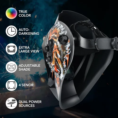 Miniatura 2 de TRQWH Welding Helmet Auto Darkening Large Viewing True Color Solar Powered Welding Mask with 4 Arc Sensor Adjustable Wide Shade Range 4~5-8/9-13