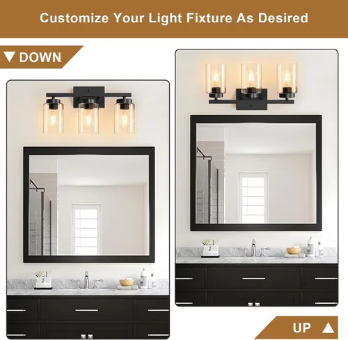 Miniatura 2 de IZORRO Moderna lámpara de baño, 3 luces negras claras, accesorios de iluminación de baño sobre espejo con vidrio transparente para sala de estar