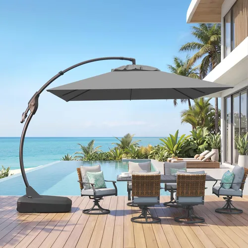Miniatura 15 de Grand patio Sombrilla Cantilever de 11 pies con Base para Exteriores, Sombrilla Grande Redonda de Aluminio Descentrada para Patio, Jardín, Patio