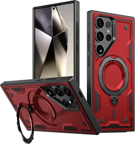 Funda para Galaxy S26 Ultra, compatible con MagSafe, funda híbrida 2 en 1 protectora delgada y resistente con soporte magnético invisible para Rojo