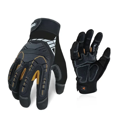 Vgo... 1 par de guantes de trabajo de cuero sintético para trabajo pesado, guantes de mecánico de protección contra impactos, guantes de aparejador,