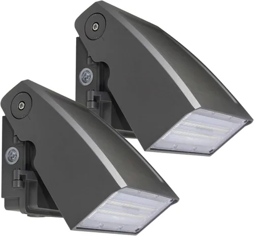 DAKASON Paquete de 2 paquetes de pared LED de 30 W, fotocélula del atardecer al amanecer, cabeza ajustable, luz de seguridad de corte completo, 5000
