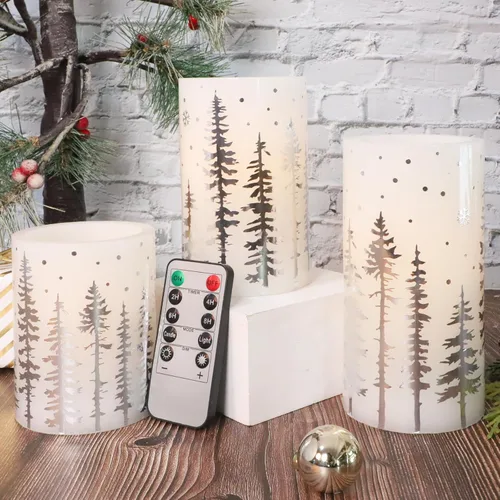 Crystal Club Velas de Navidad sin llama, velas LED navideñas que funcionan con pilas con control remoto y temporizador, velas parpadeantes realistas
