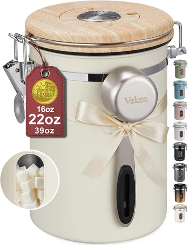 Veken Recipiente de café para azúcar con ventana, regalos para mujeres, recipiente hermético de acero inoxidable para el hogar, cocina, Crema