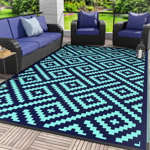 Miniatura 32 de GENIMO Alfombra de exterior impermeable de 5 x 8 pies, alfombras reversibles, alfombra de área, alfombra de plástico para exteriores, alfombra Negro