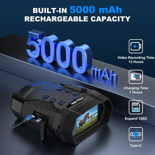 Miniatura 7 de Gafas de visión nocturna, prismáticos de visión nocturna 4K para adultos, visión nocturna infrarroja con batería recargable de 5000 mAh, tarjeta TF