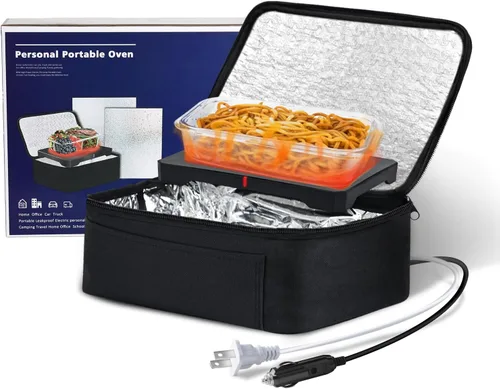Horno portátil de 12 V, 24 V, 110 V, calentador de alimentos para automóvil, mini horno portátil, microondas, calefacción, eléctrica, con enchufe de